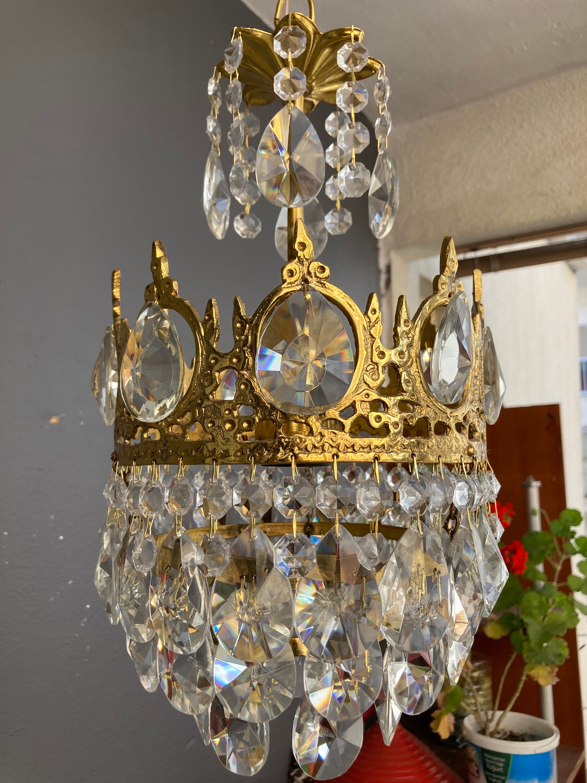 Pair of Antique Crystal Chandeliers Light Fixtures French Empire ...