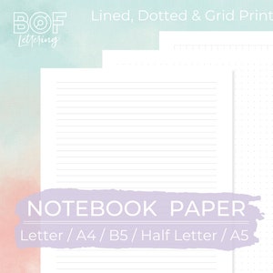 Lined Dot Grid Paper, Printable Planner Inserts (A4, A5, Letter, B5)