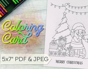 Tarjeta para colorear imprimible de la lista de Papá Noel (PDF/JPEG)