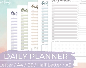 Planificador diario esencial imprimible, lista de tareas y horario (A4, A5, Carta, B5)
