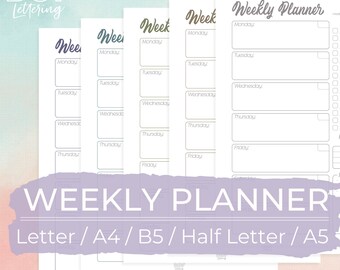 Planificador semanal imprimible con seguimiento de hábitos (A4, A5, Carta, B5)