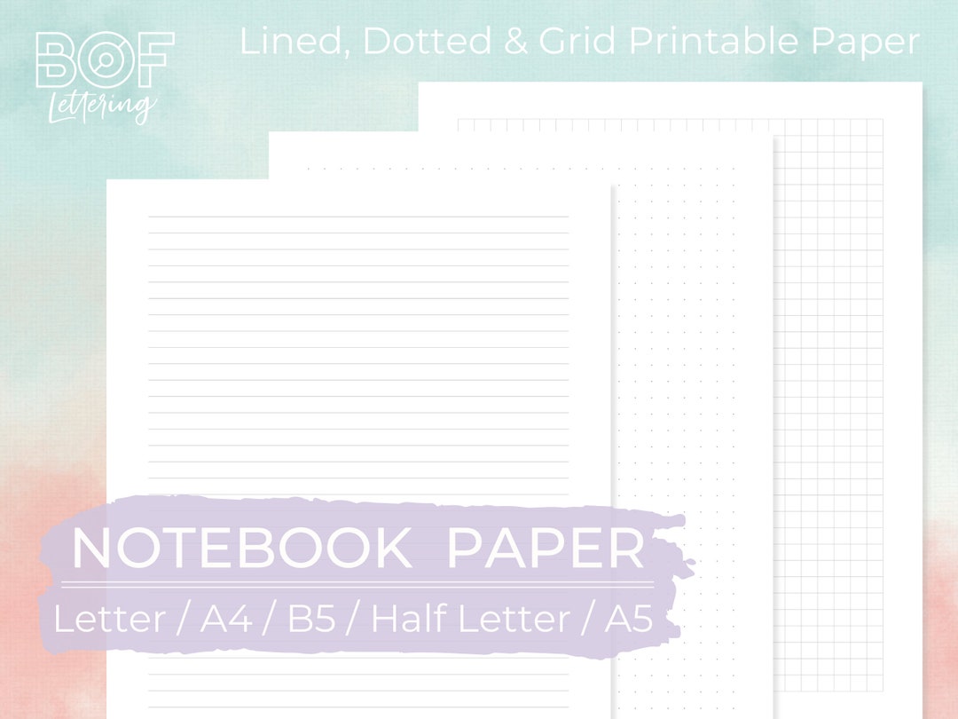Lined Dot Grid Paper, Printable Planner Inserts (A4, A5, Letter, B5 ...