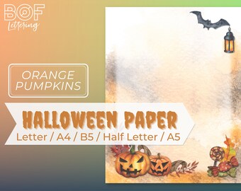 Papel imprimible de calabaza naranja para Halloween (A4, A5, Carta, B5)