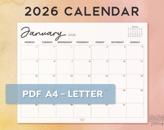 Calendario imprimible 2026 (A4, Carta)