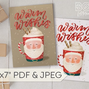Printable Christmas Card / Warm Wishes Cocoa / Hand Lettering / 5x7” / PDF & JPEG