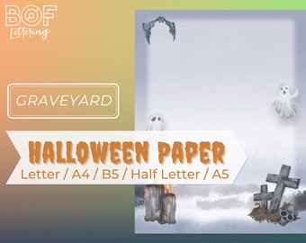 Papel de Halloween con temática de cementerio: Insertos imprimibles para agenda (A4, A5, Carta, B5)