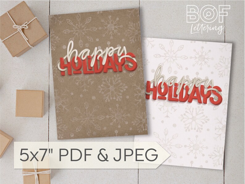 Printable Christmas Card / Happy Holidays Snowflakes / Hand Lettering ...