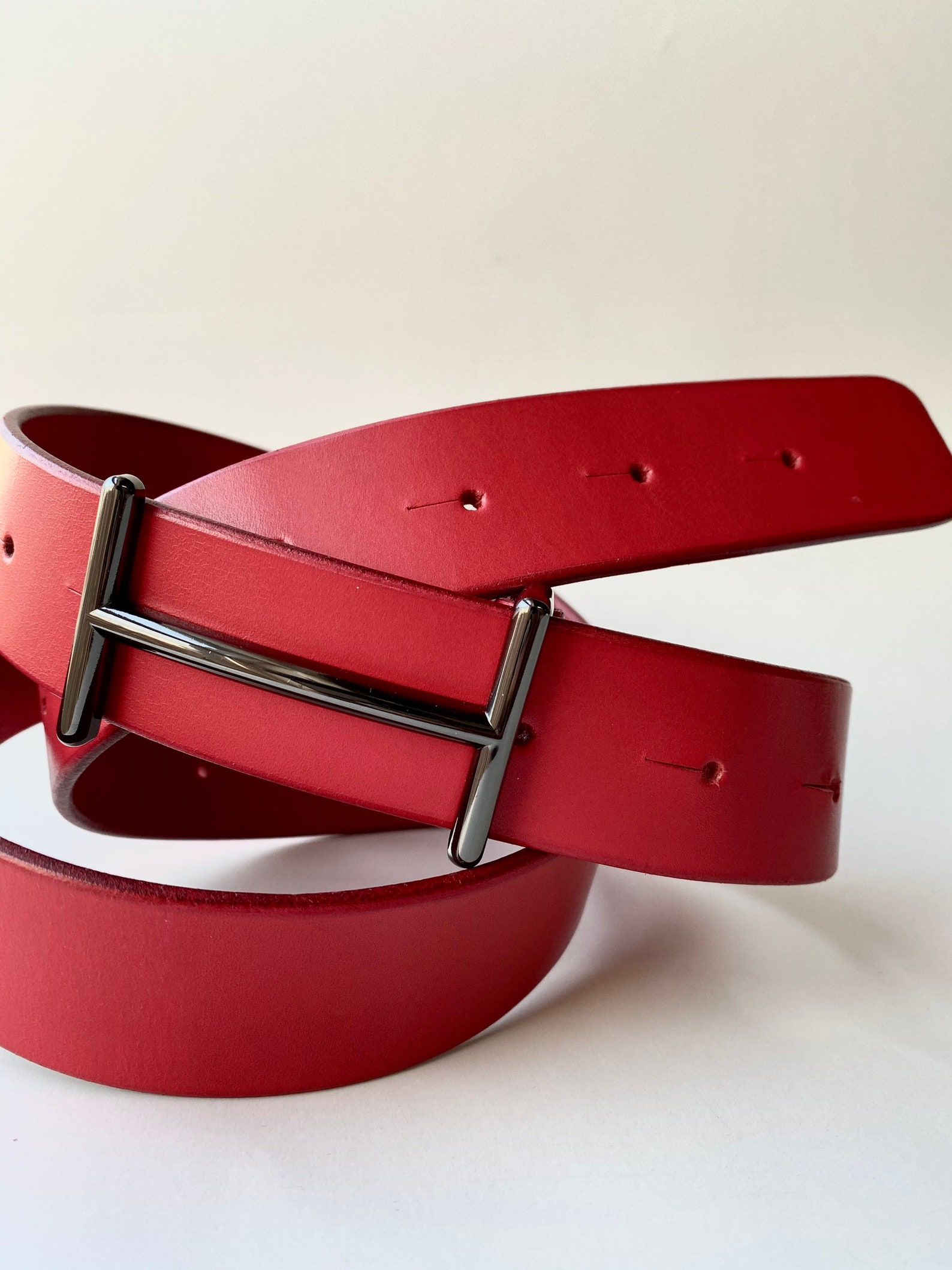 Italian red leather belt for woman width 3.5cm/1.4 inches Etsy