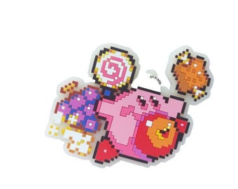 Kawaii Cute Kirby Pixel Sprites 8 bit Gourmet Deluxe 1 Big Rubber Keychain
