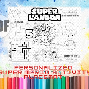 PDF SUPER MARIO Birthday Activity Placemat | Mario Party | Mario Bros | Birthday Activity | Digital Download | Mario | Princess Peach