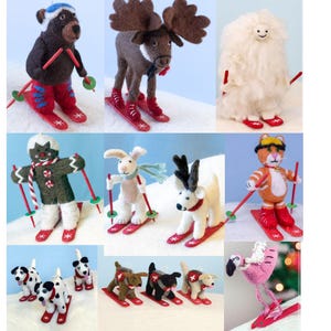 Skiing ornament collection / Fun Felt Kids Ornaments / Fair Trade Christmas Ornaments/ Felt Animals on Skis