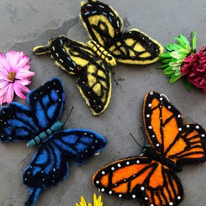 Felt Butterfly Ornaments / monarch butterfly hanging ornament decor, Swallowtail Ornament / Waldorf handfelted butterfly collection