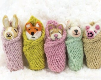 Swaddled Baby Animals/felt baby animals/waldorf toys/felt Ornaments/waldorf wool/babys first christmas ornament/baby gift/ new mom gift
