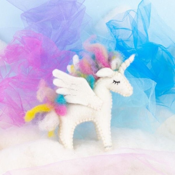Felt rainbow unicorn Ornament/ Waldorf Unicorn / Plush unicorn-unicorn /felt ornament / Fair Trade ornament unicorn nursery /baby unicorn