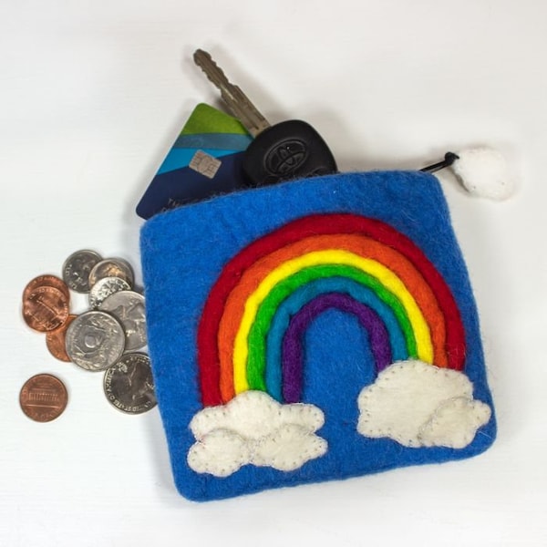 Pouch: Rainbow/Coin Purse/Zippered Pouch/Kids Bag/Coin Pouch/money purse/change purse/ felt bag/felt pouch/ small wallet/ credit card wallet