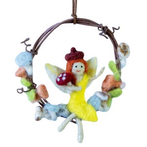 Miniature Forest Fairy Felt Wreath / Garden Fairy Vignette / Fairy Ornament / Mini fairy Decor /Fairy wall hanging / fairy nursery decor