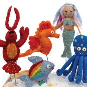 Under the Sea Finger Puppets and ornaments- Fair Trade finger puppets / felt octopus / felt sea horse / felt whale/ seaside theme toys