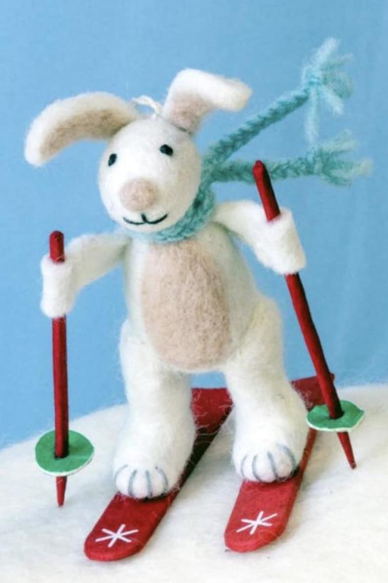 Skiing ornament collection / Fun Felt Kids Ornaments / Fair Trade Christmas Ornaments/ Felt Animals on Skis Bunny