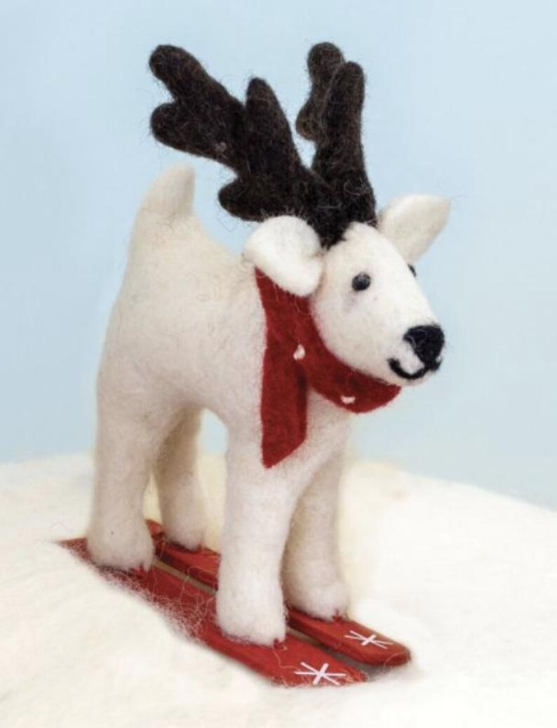 Skiing ornament collection / Fun Felt Kids Ornaments / Fair Trade Christmas Ornaments/ Felt Animals on Skis Caribou