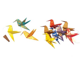 Oragami Hummingbird Garland Sustainable Handmade Paper  Hummingbirds / nursery decor/ party decor / get well soon / hospital gift