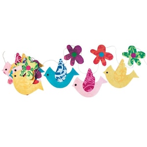 Flower and bird garland/ Spring Garland/ Easter Decor / Spring party Decor / Kids Birthday bunting/ Happy Birdday / bird nursery decor