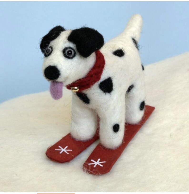 Skiing ornament collection / Fun Felt Kids Ornaments / Fair Trade Christmas Ornaments/ Felt Animals on Skis Dalmation Dog