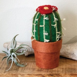 Barrel Cactus / felt cactus / cactus decor / Cactus centerpiece / succulent decor / potted cactus/ cactus / cactus flower / cute cactus