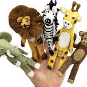 Safari Animals Finger Puppets and ornaments , Zoo animals finger puppets / baby mobile pieces / jungle animals / wild animals