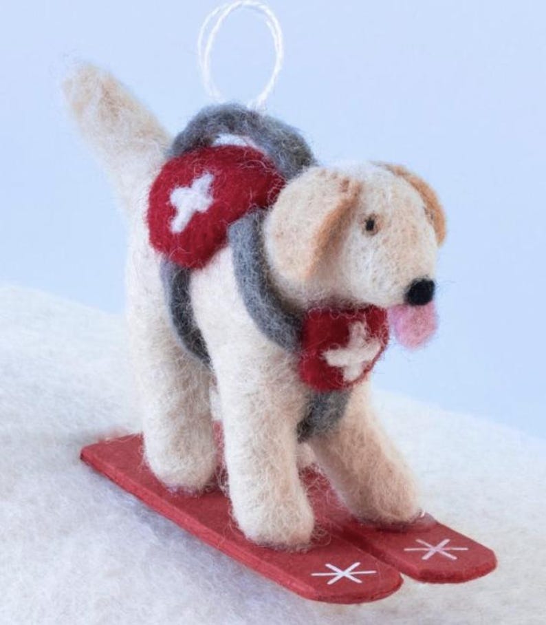Skiing ornament collection / Fun Felt Kids Ornaments / Fair Trade Christmas Ornaments/ Felt Animals on Skis Retriever
