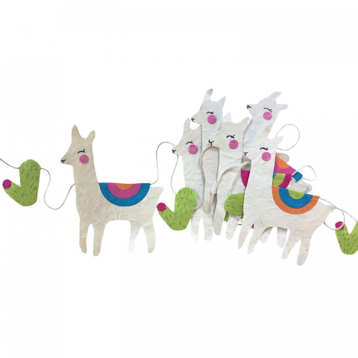 Llama Garland Made from Sustainable Handmade Paper.  Llama party decor, Llama Llama birthday. Southwest party decor, southwest nursery