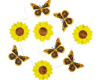 Sunflower Monarch eco-garland/ Spring Garland/ Easter Decor / Kids Birthday bunting/Butterfly Garland/butterfly nursery decor