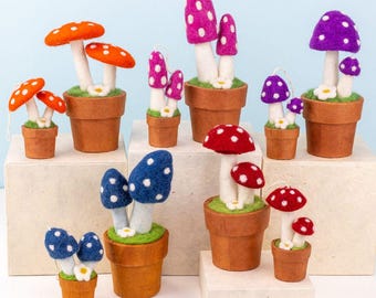 Felt Potted Mushroom/ Mushroom Ornament/Felt Toadstool / Fairy Mushroom/ Mushroom Decor/colored mushrooms/ woodland nursery