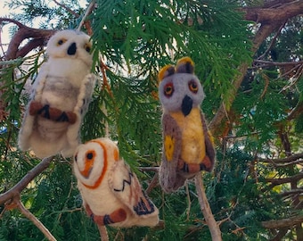 Felt Owl Collection / bird figurine / owl ornaments/ snowy owl / felt bird ornaments  / natural wool holiday ornaments  / bird & owl decor