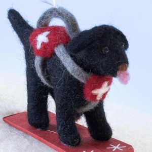 Skiing ornament collection / Fun Felt Kids Ornaments / Fair Trade Christmas Ornaments/ Felt Animals on Skis Black Lab