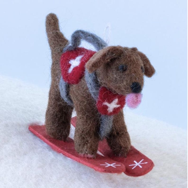 Skiing ornament collection / Fun Felt Kids Ornaments / Fair Trade Christmas Ornaments/ Felt Animals on Skis Chocolate Lab
