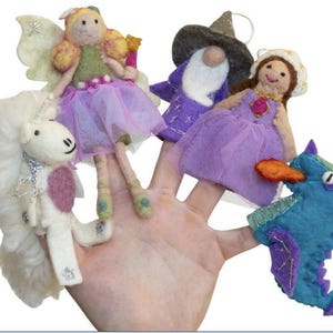 Fairy Tale Kingdom Puppets and ornaments/Fair Trade finger puppets / felt fairy / felt dragon / felt princess/ felt unicorn/felt wizard