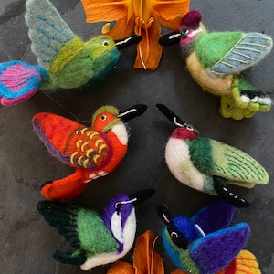 Felt birds ornament / felt hummingbird ornament / felt bird / felt Christmas ornaments /  Ruby throated Hummingbird / Costas