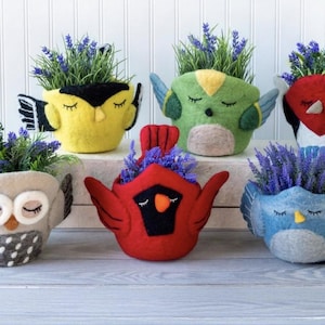 Cute Bird planter and pots/ Nature Nursery decor / Kids storage basket/ Flower Pot Cover/ Hummingbird, Cardinal, Blue Bird, Owl