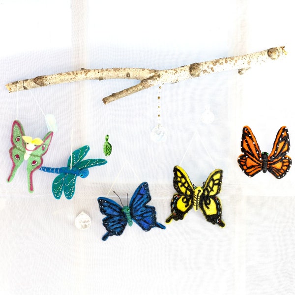 Fair Trade  Felt insect ornaments / butterfly / dragonfly / luna moth -Ornaments /