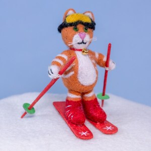 Skiing ornament collection / Fun Felt Kids Ornaments / Fair Trade Christmas Ornaments/ Felt Animals on Skis Cat