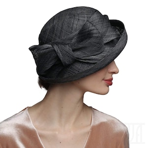 Elegant Raffia Fabric Cloche Hat with a Bow, Kentucky Derby Tea Party Headwear
