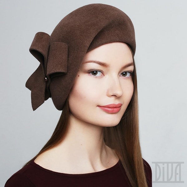 Fur Felt Beret with Bow Ladies Winter Hat