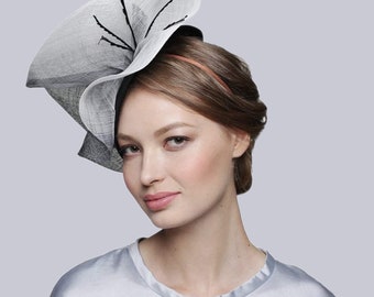 Chic Fascinator Hat Black&White Degrade Kentucky Derby Headwear