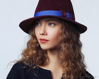 Sombrero Fedora de fieltro de piel, elegante sombrero para otoño e invierno