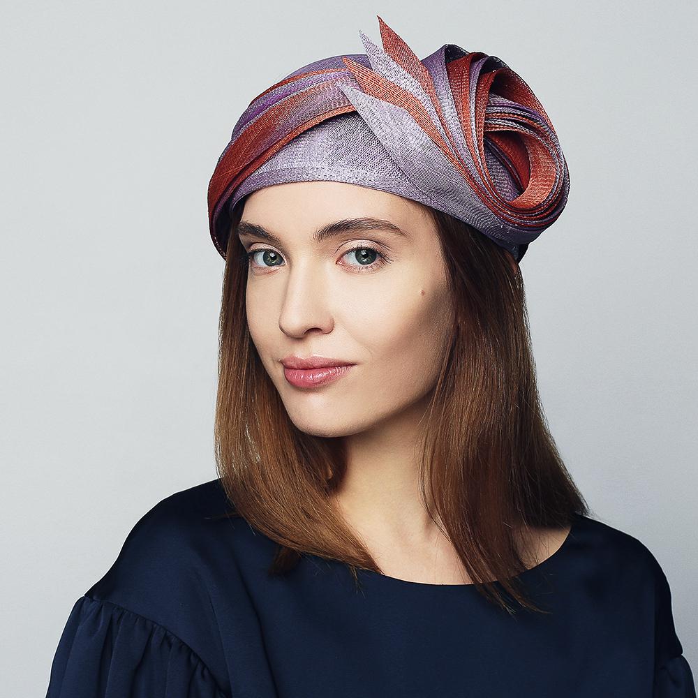 Creative Lavender&Orange Cloche Hat  with a Bow Derby Church Headwear