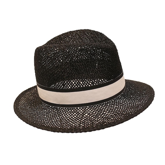 Classic Black Straw Fedora Hat - Etsy display picture 3
