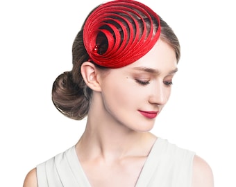 Red Fascinator Hat Derby Cocktail Wedding Tea Party Church Women Headwear