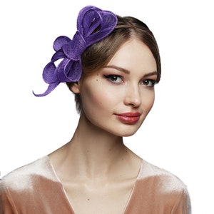 Bow Fascinator for Women Cocktail Wedding Tea Party Church Hat Purple