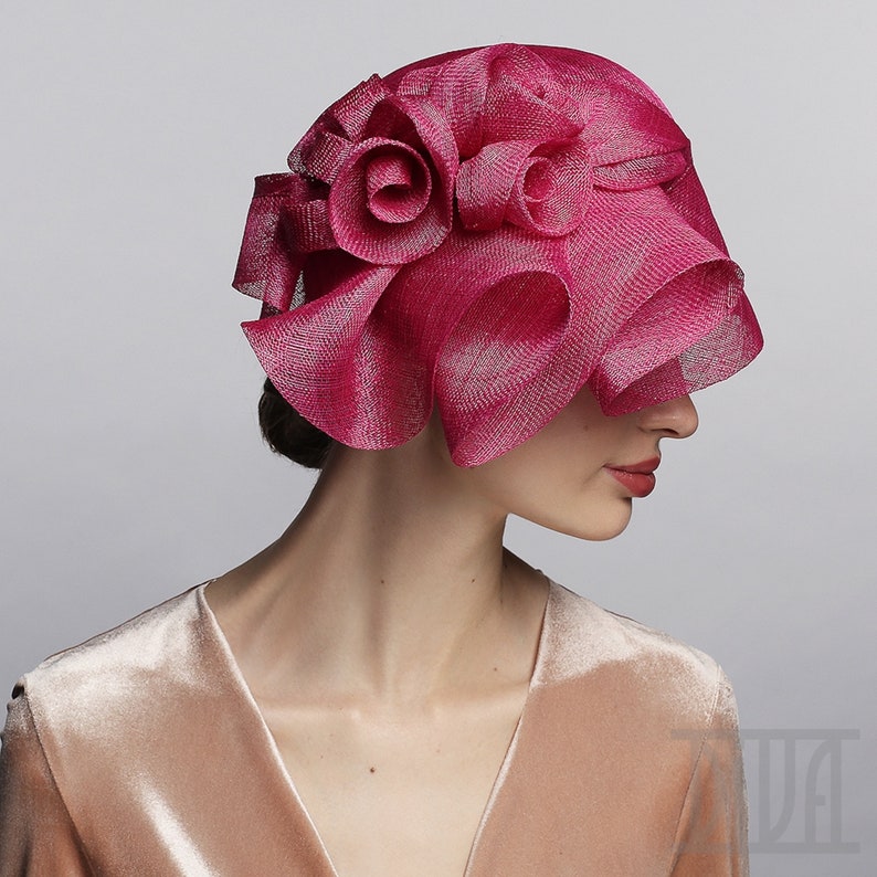 Cloche with Flowers Red Grape Derby Wedding Hat image 1