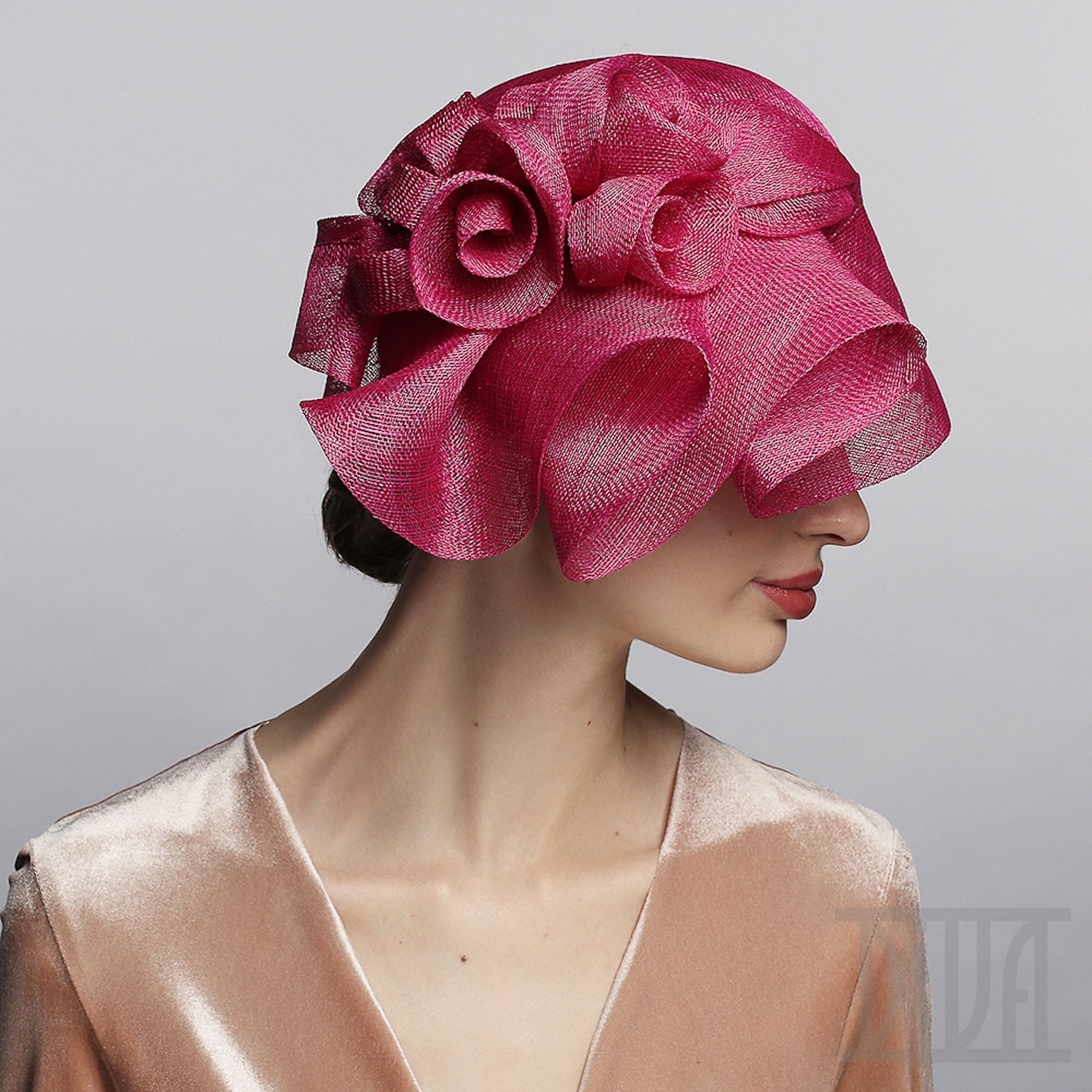 C.C Exclusives Lime Green Sinamay Cloche Hat Floral Feather Church Wedding Derby il_fullxfull.3746532758_lkfv.jpg main image 3